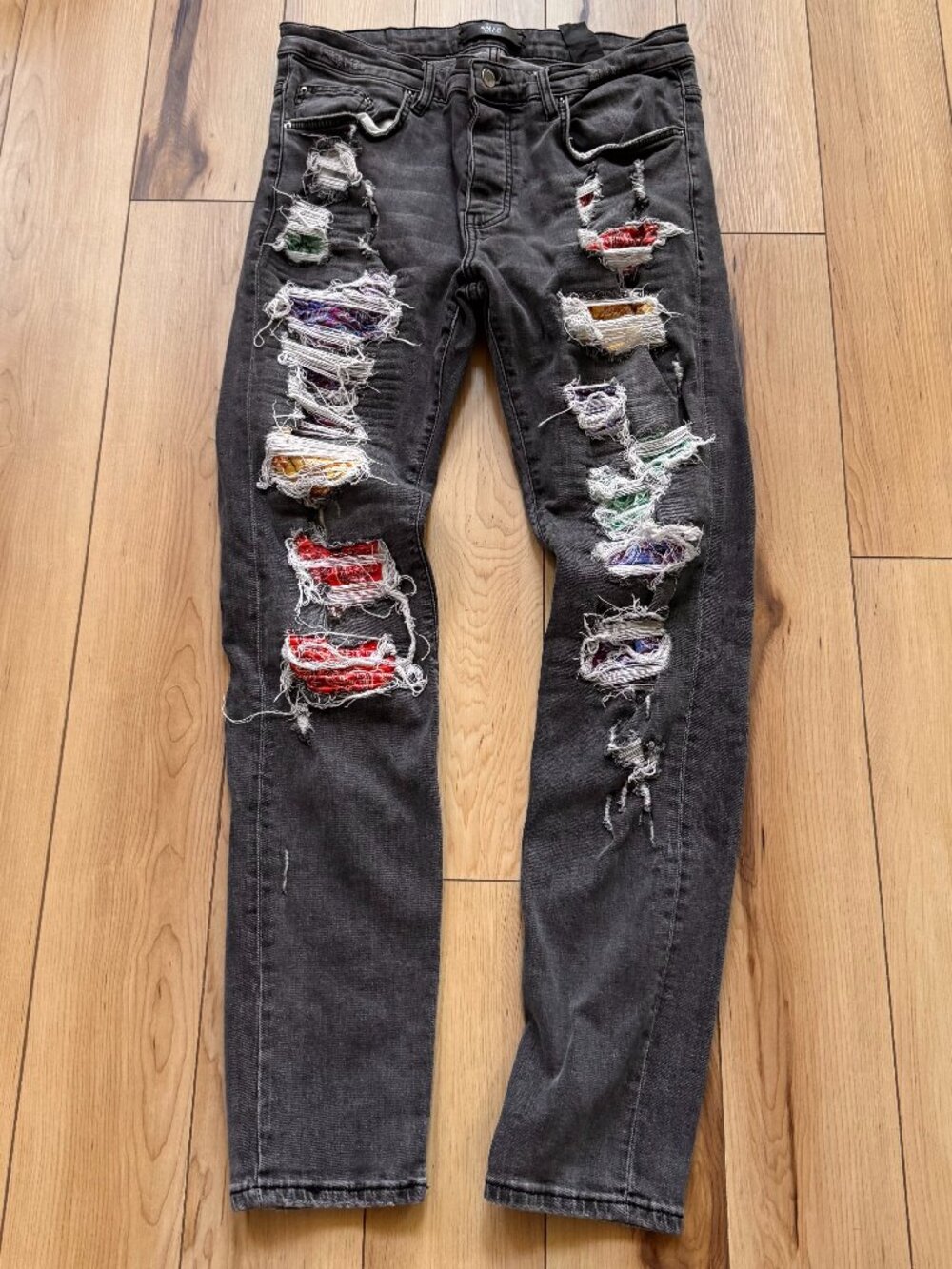 Amiri Bandana Art Patch Distressed Jeans 33